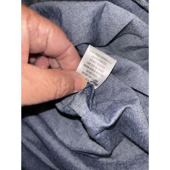 M Square By Neetu Malik Shirt Jacket 2X Button Cotton Blue Asymmetrical Hem Trim - Picture 8 of 8